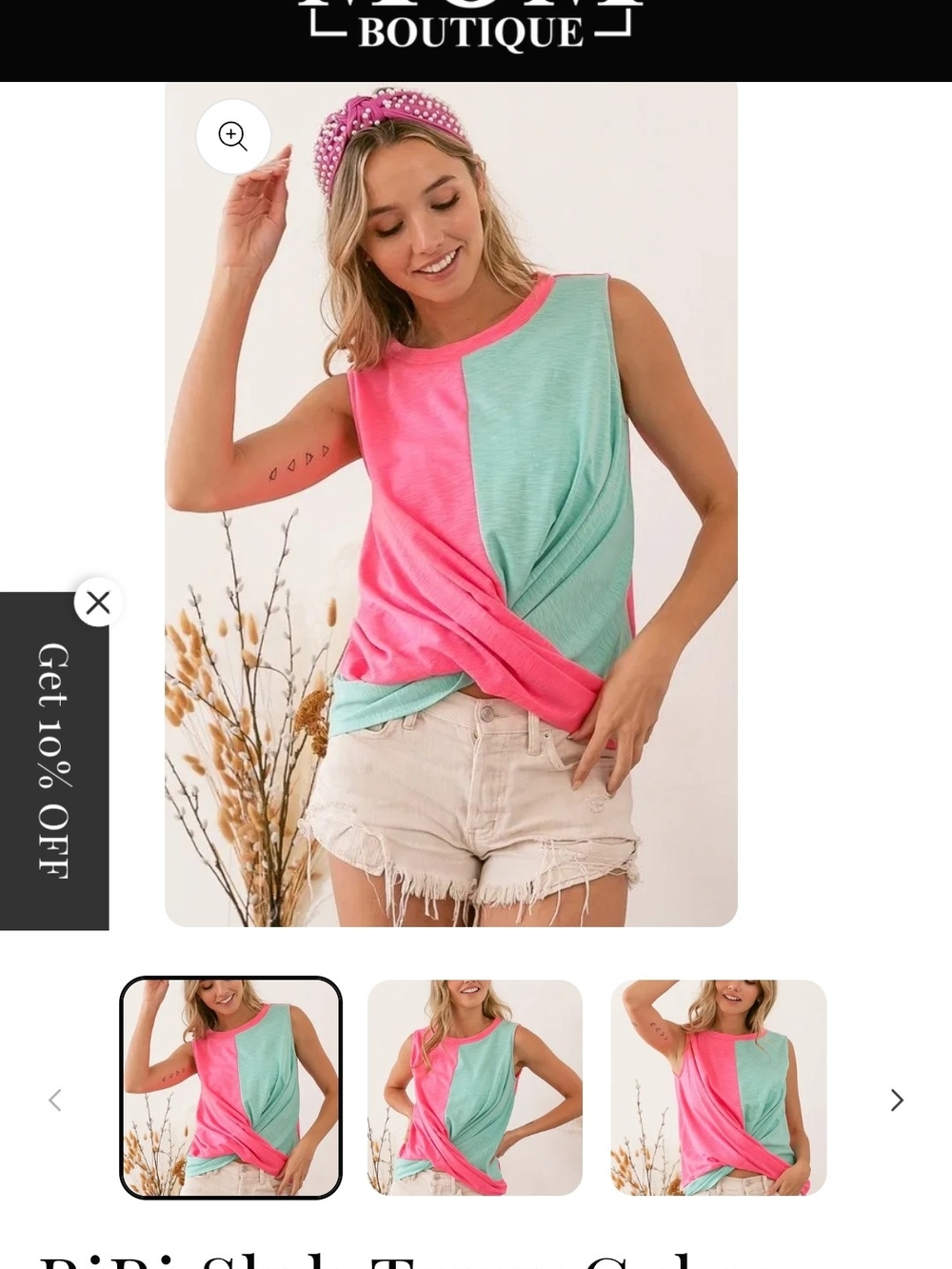 BiBi Pink & Mint Twist Front Sleeveless Tank